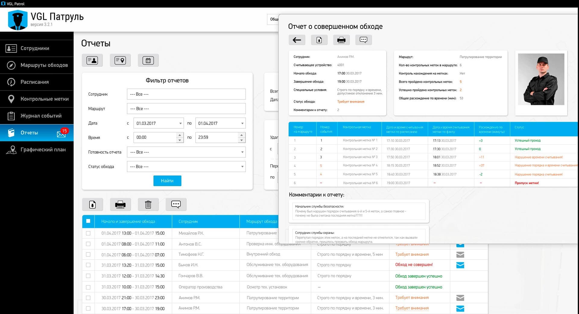 Автоматические отчеты - VGL Патруль
