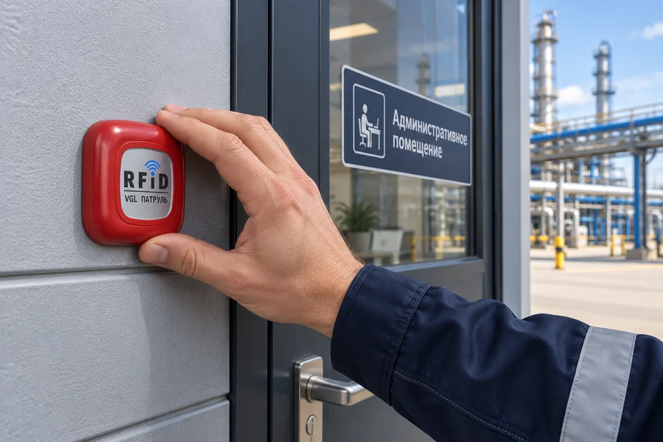 Установка контрольной метки VGL у входа в служебное помещение нефтегазового объекта