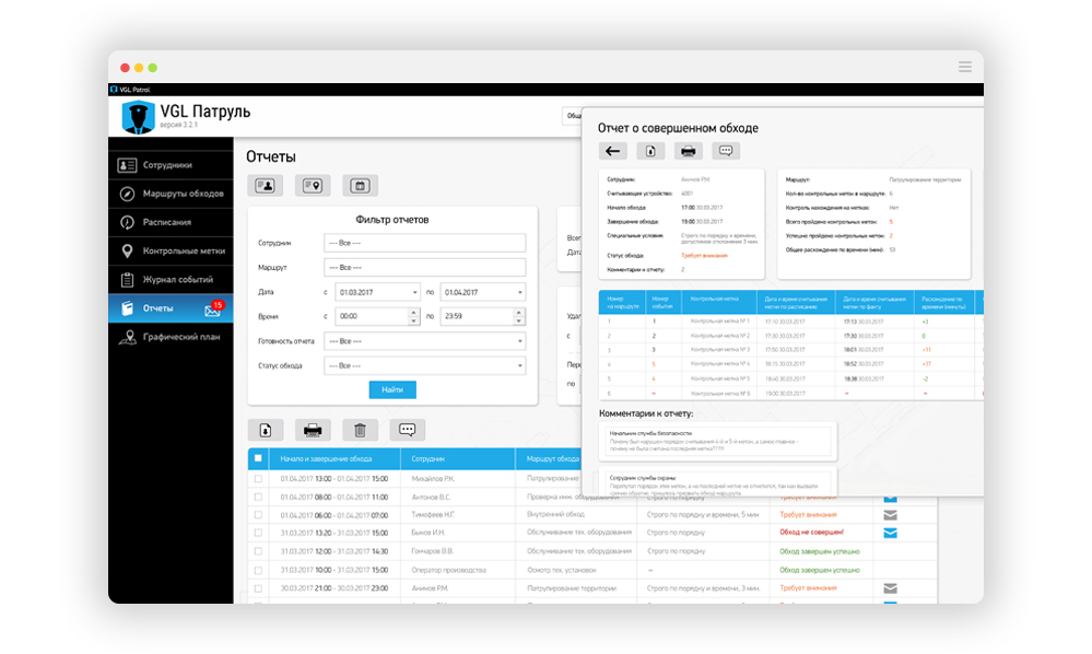 Возможности VGL Патруль по отчетам